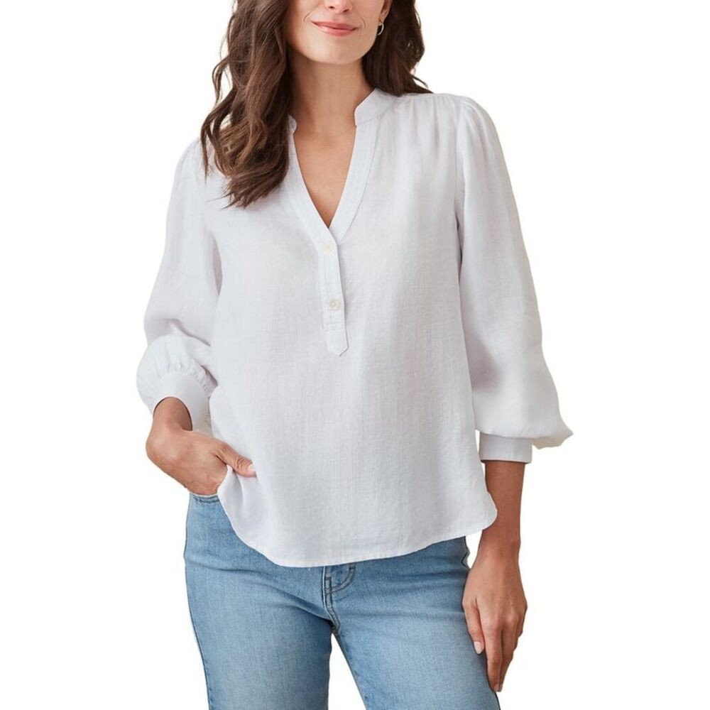 J.Mclaughlin Womens  Rashell Linen Blouse, White